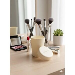 Clinique Vtg Off White 5" Plastic Cosmetic Storage Container Canister